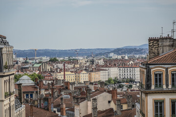 Fototapeta na wymiar Aerial view of the Lion city skyline. Lyon, Rhone, France.