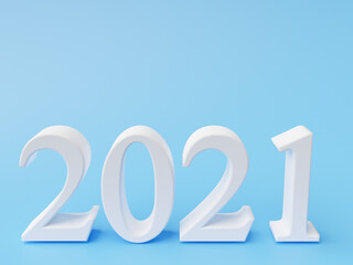 White number 2021 of new year on blue background