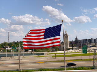 american flag in the city of Louisville 