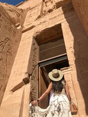 Abu Simbel - August 9, 2019. Tourist at the entrance to the Abu Sibel temple built by order of...