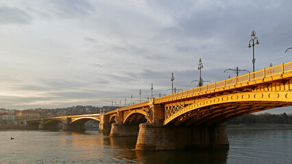 Margit Bridge over river Danube in Budapest, Hungary before sunset