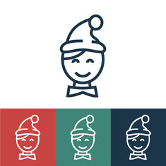 Linear vector icon with guy in santa hat