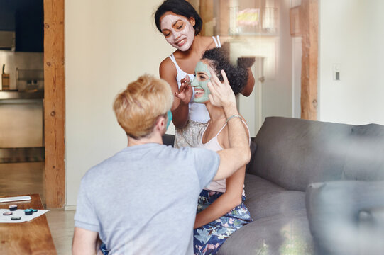 Friends having a spa day at home