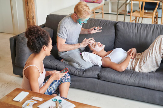 Roommates giving each other facials