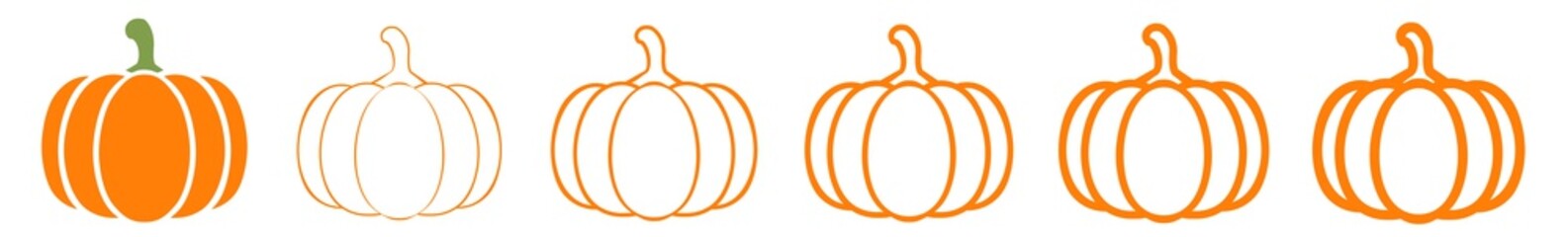 Pumpkin Icon Orange | Pumpkins Illustration | Autumn Gourd Symbol | Halloween Jack-O-Lantern Logo | Cucurbit Sign | Isolated | Variations