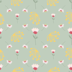 Flower and Blossoms Yellow and Green Pattern