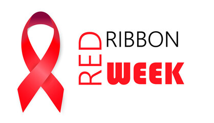 National Red Ribbon Week is organized annually in the end October. An alcohol, tobacco and violence prevention in society. Campaign to help drug addicts. Flat concept