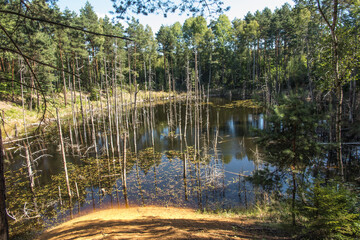 ponds at the site of the flooded iron mine 