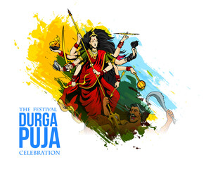 Illustration of Goddess Maa Durga in Happy Dussehra Navratri background Template Design celebrated in Hindu Religion and festival of happy durga puja with festival damaka sale