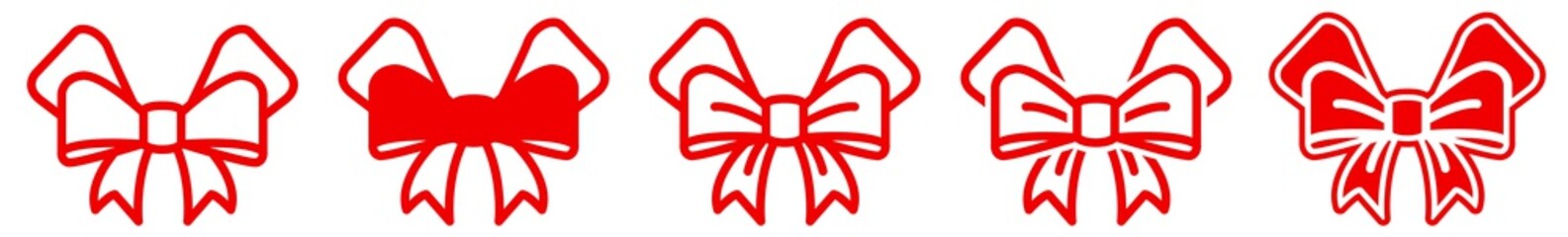 Bow Ribbon Icon Red | Wedding Ribbons Illustration | Birthday Gift Symbol | Christmas Bows Logo | Valentine's Day Sign | Isolated | Variations