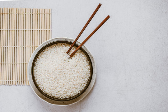 Japanese dry rice and chopsticks