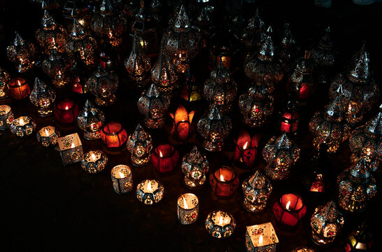 Light shop stand at night