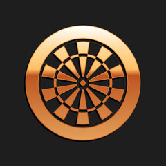 Gold Classic darts board with twenty black and white sectors icon isolated on black background. Dart board sign. Dartboard sign. Game concept. Long shadow style. Vector.