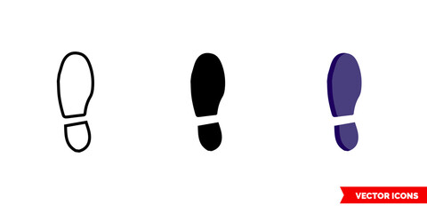 Shoe print icon of 3 types color, black and white, outline. Isolated vector sign symbol.