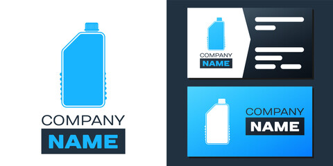 Logotype Household chemicals bottle icon isolated on white background. Liquid detergent or soap, stain remover, laundry bleach, bathroom or toilet cleaner. Logo design template element. Vector.