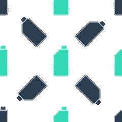 Green Household chemicals bottle icon isolated seamless pattern on white background. Liquid detergent or soap, stain remover, laundry bleach, bathroom or toilet cleaner. Vector.