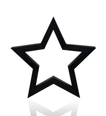 Christmas toy black wooden star isolated on white background with reflection