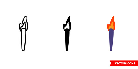 Torch icon of 3 types color, black and white, outline. Isolated vector sign symbol.