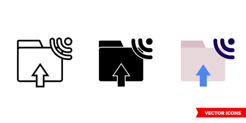 Upload to FTP icon of 3 types color, black and white, outline. Isolated vector sign symbol.