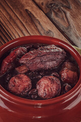 Brazilian feijoada with smoked pork ribs, loin and sausage