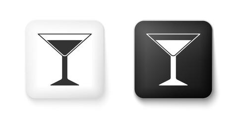Black and white Martini glass icon isolated on white background. Cocktail icon. Wine glass icon. Square button. Vector.