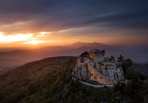 Monjardin castle at sunset, Navarre, Spain