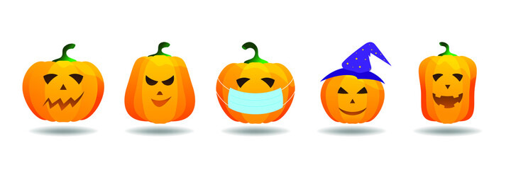 Naklejka premium Halloween pumpkin set vector illustration. Isolated pumpkin for design. Halloween symbol.