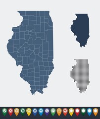 Fototapeta na wymiar Set maps of Illinois state
