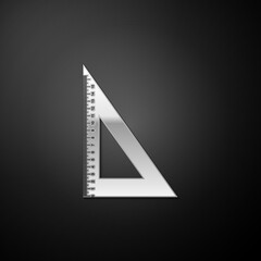 Silver Triangular ruler icon isolated on black background. Straightedge symbol. Geometric symbol. Long shadow style. Vector.