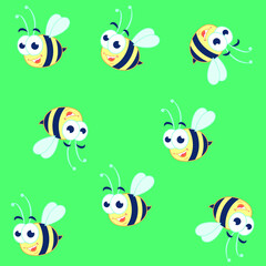 Cute cartoon bee icon and honeycomb isolated on white background vector illustration.