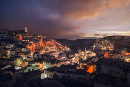 Old Italian village at twilight time