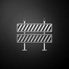 Silver Road barrier icon isolated on black background. Restricted area which are in under construction processes. Fence of building or repair works sign. Long shadow style. Vector.