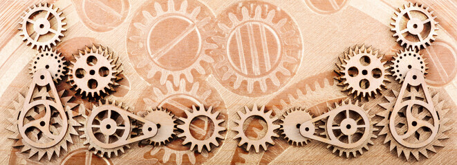 light wooden gears half frame from