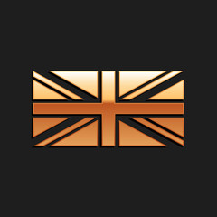 Gold Flag of Great Britain icon isolated on black background. UK flag sign. Official United Kingdom flag sign. British symbol. Long shadow style. Vector.