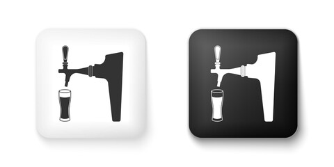 Black and white Beer tap with glass icon isolated on white background. Square button. Vector.