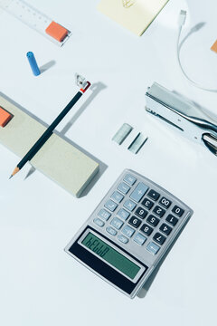 BORED AT OFFICE""-part I -white series /Office supplies / objects-abstract set ups.