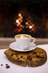 The cup of hot coffee drink latte cappuccino 