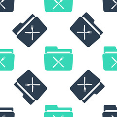 Green Crossed fork and knife over folder icon isolated seamless pattern on white background. Restaurant symbol. Vector.