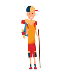 Tourist. Concept of an active lifestyle, tourism. A young man with backpack. Vector illustration