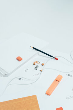BORED AT OFFICE""-part I -white series /Office supplies / objects-abstract set ups.