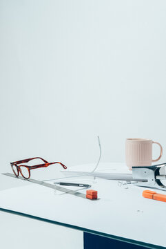 BORED AT OFFICE""-part I -white series /Office supplies / objects-abstract set ups.