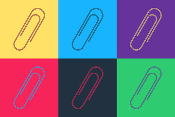 Pop art Paper clip icon isolated on color background. Vector.