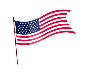 Fototapeta premium Waving flag. American flag on white background. National flag waving symbol. Banner design element