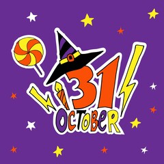 Sticker October 31st Halloween holiday.