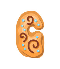 Cartoon cookies font. Confectioners stylized capital letter G. Vector english ABC baking in colored glaze. Creative gingerbread alphabet design. Childhood sweet biscuit and doughnut