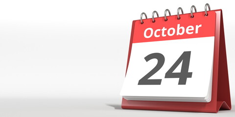 October 24 date on the flip calendar page, 3d rendering
