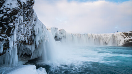 Goðafoss waterfall in winter. North Iceland.