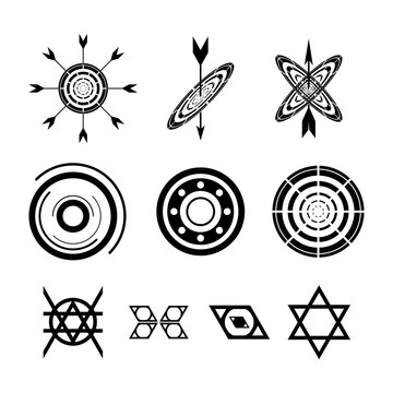 set of a minimalist geometric design elements tattoo. Tribal, arrow, target, hexagon design template elemet