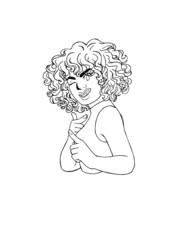 Girl with afro pointing and winking