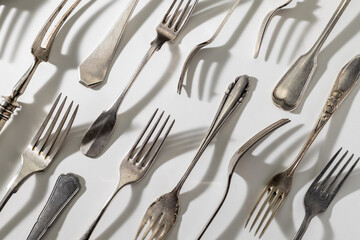 Vintage forks pattern, top view. Vintage cutlery